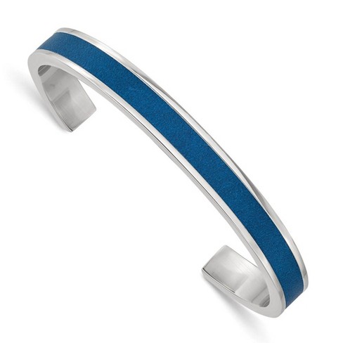 Black Bow Jewelry 8mm Stainless Steel & Blue Leather Cuff Bracelet, 7.25 Inch - image 1 of 4