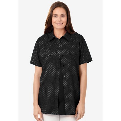 Woman Within Plus Size Short-Sleeve Cotton Campshirt