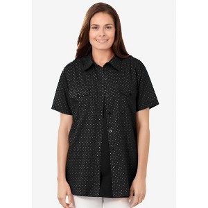 Woman Within Plus Size Short-Sleeve Cotton Campshirt - 1 of 4