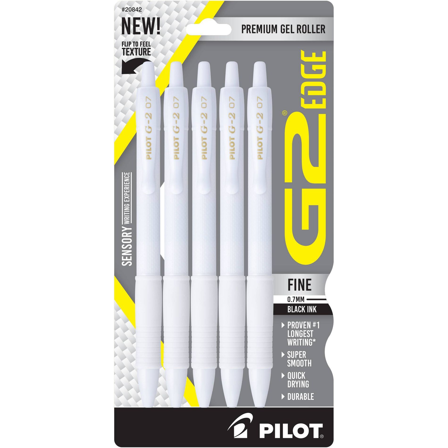 G2 Gel 5pk Pilot Edge White Barrel Gel Pens Fine Point 0.7mm Black Ink