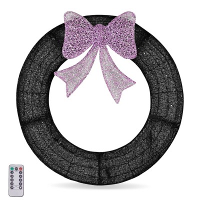 Syemin Wreaths 36" Iridescent Outdoor Christmas Wreath Decoration Metal Wreath with Bow for Front Door Gate Wall Holiday Party, Black, 5"*36"*36"