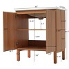 30" Natural Bathroom Floor Cabinet With Ceramic Sink,Vertical Stripe Design Bathroom Floor Cabinet With 45 Degrees Free-Handle Design Doors-Cuddlewood - 4 of 4