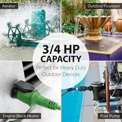 Black Waterproof Outdoor Dual Timer Outlet with 15A Capacity
