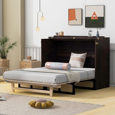 NicBex Full Size Murphy Bed 75.3" Wooden Frame Morden Hideaway Wall Bed with Top Shelf and Spacious Drawer for Apartment