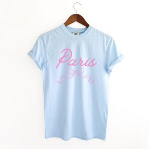Simply Sage Market Women's Paris Coquette Bow Short Sleeve Garment Dyed Tee - 1 of 2