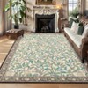 9'x12' Washable Botanical Farmhouse Living Room Bedroom Rugs, Soft Ultra Thin Floor Carpet for Nursery Dining Room Office, Beige - 2 of 4