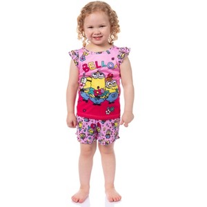 Despicable Me Toddler Girls' Flower Bello! Minions Pajama Sleep Set Shorts Pink - 1 of 4