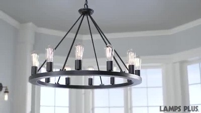 Lacey 32" Black Industrial Wagon Wheel 12-Light Chandelier