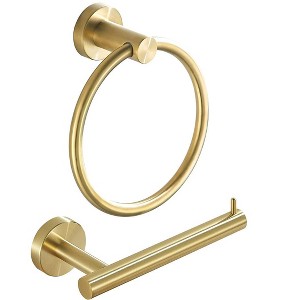 Itopfox 2 Piece Gold Bathroom Hardware Set Wall Mount Stainless Steel Toilet Paper Holder and 180 Degree Rotating Towel Ring - 1 of 4