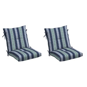 ARDEN Plush Modern Tufted Polyfill Dining Chair Cushion, Set of 2, 21 x 40, Water repellent, Fade Resistant 21 x 40, Sapphire Aurora Blue Stripe - 1 of 4