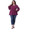 Agnes Orinda Women's Plus Size Swiss Dot Round Neck Puff Sleeve Casual Cute Babydoll Blouses - 3 of 4
