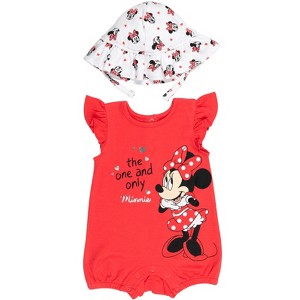 Disney Minnie Mouse Winnie the Pooh Nightmare Before Christmas Baby Girls Snap Romper and Bucket Sun Hat Newborn to Infant - 1 of 4