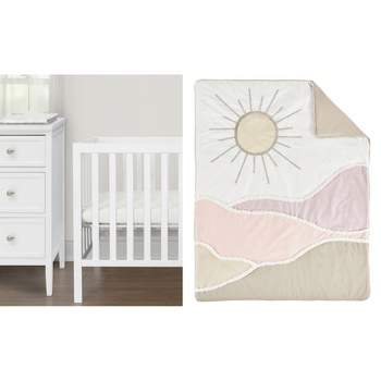 Sweet Jojo Designs Girl Baby Mini Crib Bedding Set - Desert Sun Pink and Gold 3pc