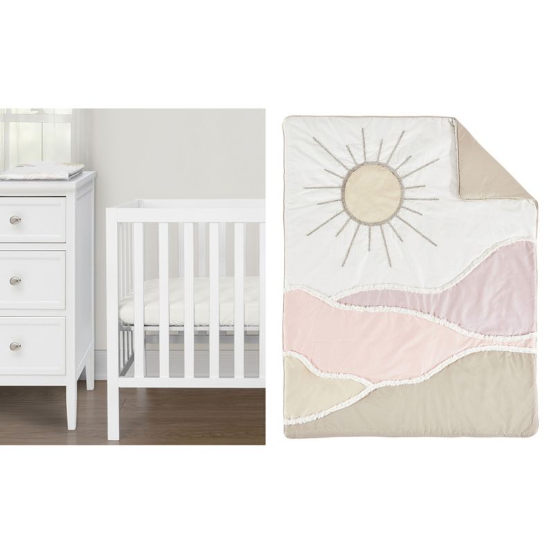Sweet Jojo Designs Girl Baby Mini Crib Bedding Set - Desert Sun Pink and Gold 3pc, 1 of 6
