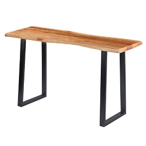 The Urban Port Industrial Wooden Live Edge Desk with Metal Sled Leg Support Brown/Black - 1 of 4
