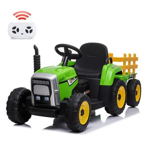 12V Kids Ride On Tractor,Battery Powered Electric Tractor with Trailer, Dual Motors, 3-Gear Shift, 7 Led Headlights, and Mp3 Player - 1 of 4