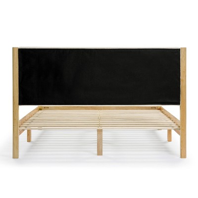 Natural Queen Platform Bed with Boucle Upholstered Headboard