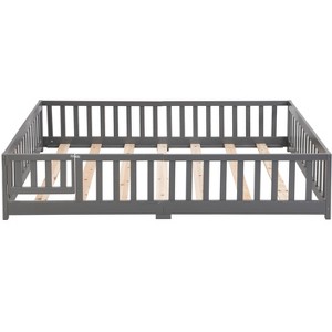 DOMETOUR full Size Floor Bed with Door,Solid Wood Platform Bed Frame with Fence,Suitable for children,Pine Wood,Gray - 1 of 4