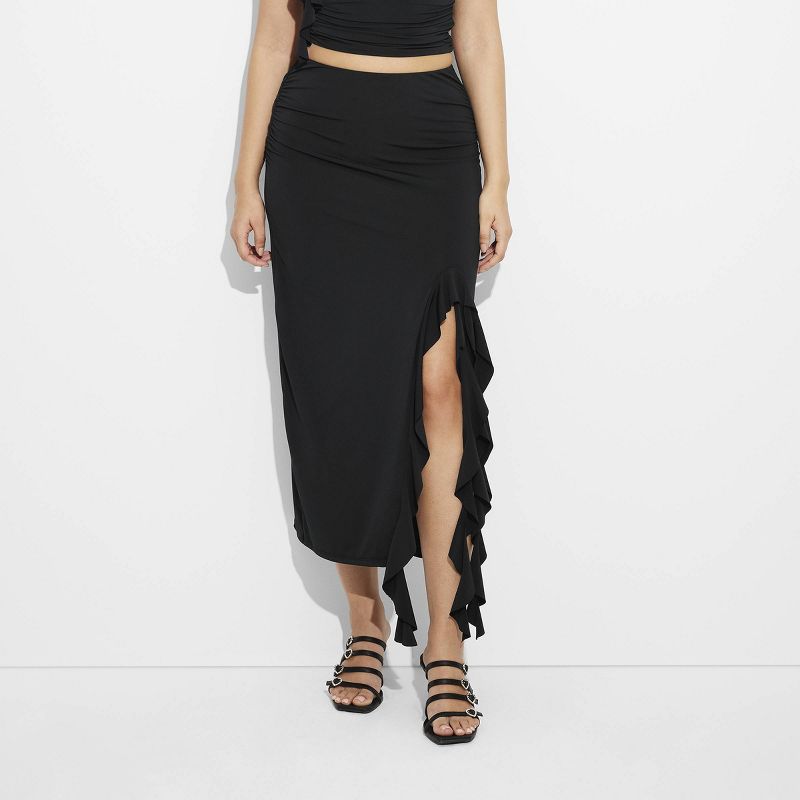 Women's Ruffle Midi Skirt - Wild Fable™ Black, 3 of 5