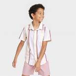 Boys' Rainbow Vertical Striped Short Sleeve Button-Down Woven Shirt - Cat & Jack™ White/Pink