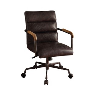 Okak Top Grain Leather Desk Chair, Executive Office Chair with Wooden Armrests and Metal Frame, Stylish Comfy Chair for Home, Office, Dark Brown - 1 of 4