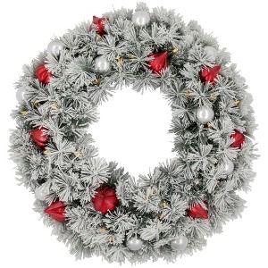 Northlight Pre-Lit Battery Operated Snowy Bristle Pine Christmas Wreath - 30" - Warm White LED Lights - 1 of 4