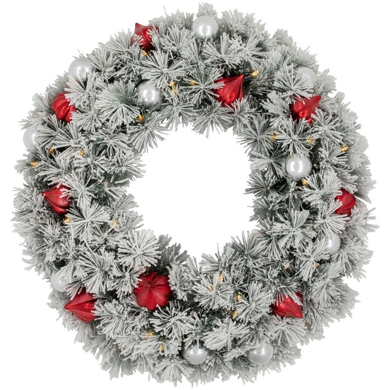 Northlight Pre-Lit Battery Operated Snowy Bristle Pine Christmas Wreath - 30" - Warm White LED Lights, 1 of 8