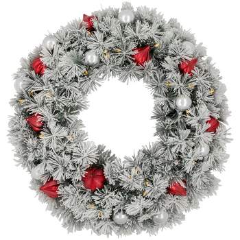 Northlight Pre-Lit Battery Operated Snowy Bristle Pine Christmas Wreath - 30" - Warm White LED Lights