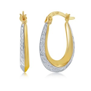 Classic Gold 14K Yellow Gold, Diamond-Cut Oval Hoop Earrings - Gold - 1 of 3