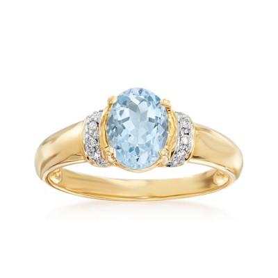Ross-Simons 1.00 Carat Aquamarine Ring With Diamond Accents in 14kt Yellow Gold