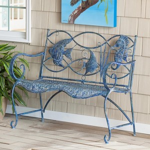 Evergreen Beautiful Springtime Colorful Blue Fish Shaped Metal Garden Bench - 44x20x36 in - 1 of 4
