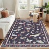 8x10 Black Washable Rug, Modern Floral Insect Carpet, Ultra-Thin Non-Slip Large Low Pile Floor Cover for Bedroom, Living Room, Office, Classroom - 2 of 4