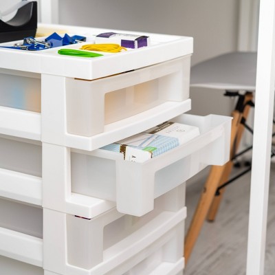 White 5-Drawer Plastic Storage Tower with Organizer Top