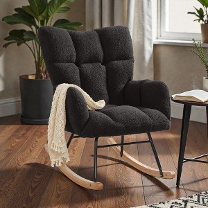 Mshliw Teddy Fabric Upholstered Glider Rocking Chair with Tufted Back ...