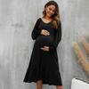 Women's Maternity Midi Dress Long Sleeve V-Neck Flowy Dress Pleated Flare with Smocked Cuffs Casual Dress - 2 of 4