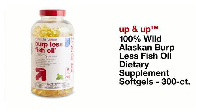 100% Wild Alaskan Burp Less Fish Oil Dietary Supplement Softgels - 300ct - up &#38; up&#8482;, 2 of 6, play video