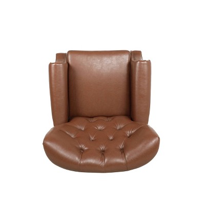 Cognac Brown Faux Leather Tufted Recliner with Nailhead Trim