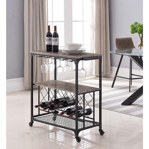 Kings Brand Furniture - Antonia Kitchen Serving Cart Bar Buffet with Wine Rack & Glass Holder - 1 of 4