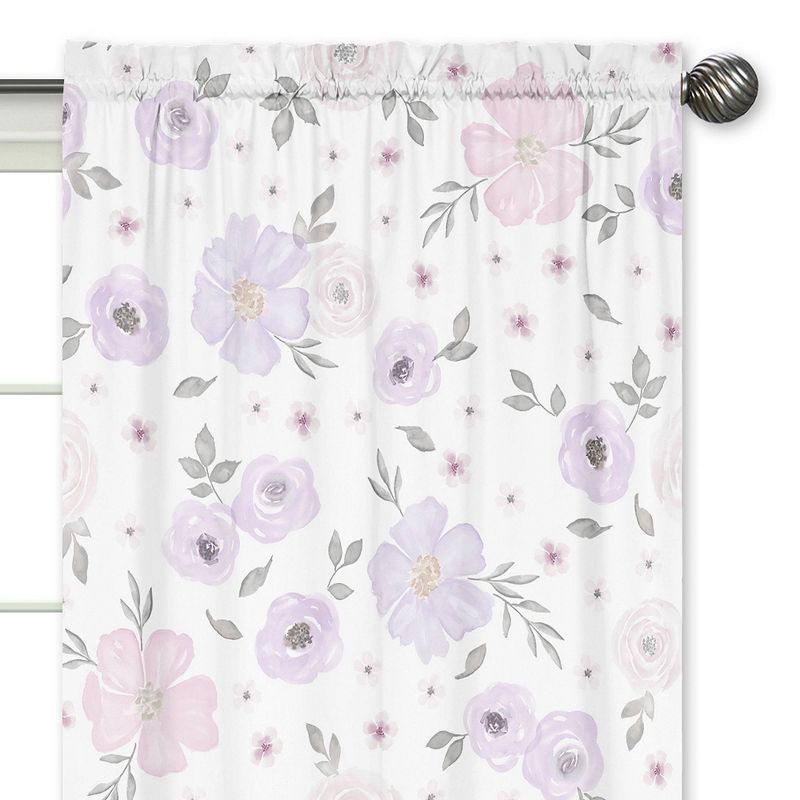 2pc Watercolor Floral Kids&#39; Window Panel Curtains Lavender and Gray - Sweet Jojo Designs, 4 of 7