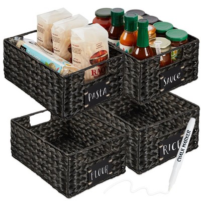 Best Choice Products Set of 4 12in Woven Water Hyacinth Pantry Baskets w/ Chalkboard Label, Chalk Marker