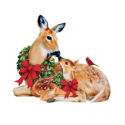 Collections Etc Festive Christmas Holiday Fawn and Doe Deer Lawn Stake