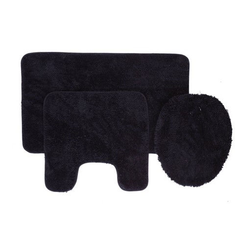3pc Florence Rug Set Black - Popular Bath: Includes Contour, Lid Cover ...