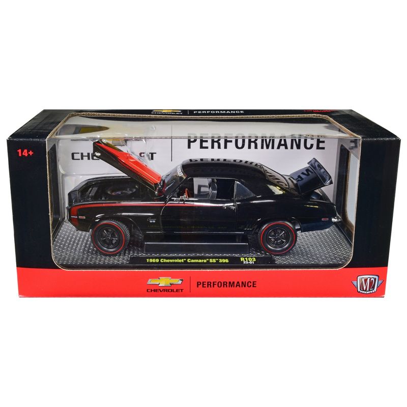 1969 Chevrolet Camaro SS 396 Black with Bright Red Stripes Limited Edition to 6550 pieces 1/24 Diecast Model Car by M2 Machines, 3 of 4