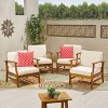 Perla 4pk Acacia Wood Club Chairs - Teak/Cream - Christopher Knight Home - 2 of 4