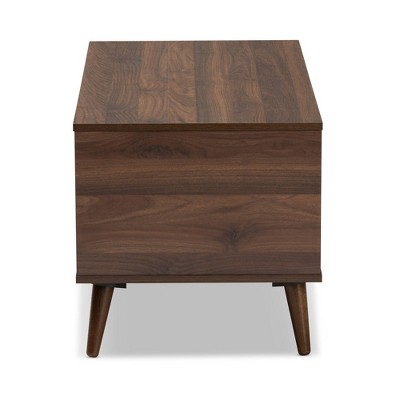Linas Mid-Century Walnut Wood Coffee Table with Shelves
