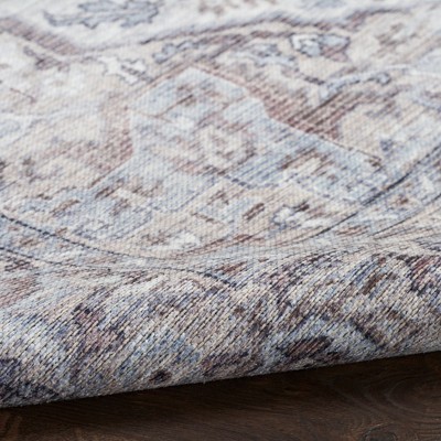 Ivory Beige Round Cotton Chenille Floral Rug, 7'10"