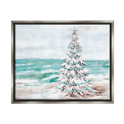 Stupell Industries Snowy Christmas Tree Beach ShoreFloater Canvas Wall Art
