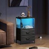 NightStand with Charging Station, LED Bedside Table with 2 Fabric Drawers, Storage Shelf, 3 USB Ports and 2 Outlets - 2 of 4