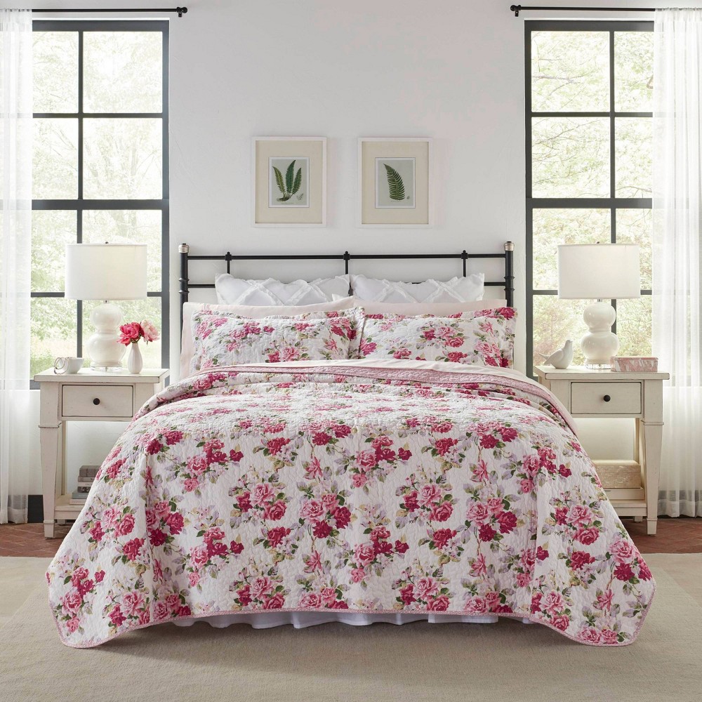 UPC 883893200838 product image for Laura Ashley King Lidia Quilt and Sham Set Pink: Floral Bedding, Pre-Washed, Mac | upcitemdb.com