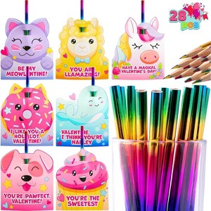 Joyfy 36/28 Packs Valentines Day Stationery Pencils with Gift Cards for Kids' Classroom Exchange Gift for Valentines Party - 1 of 4
